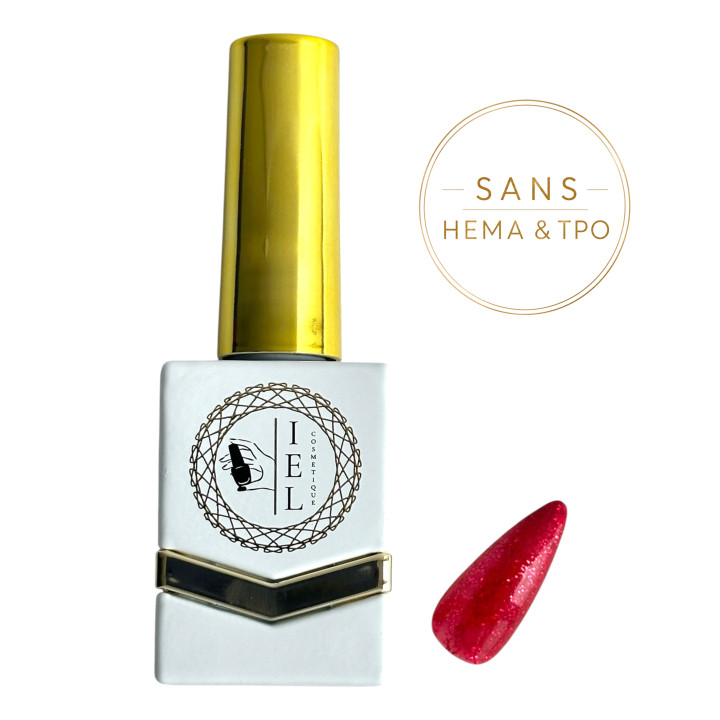 Glitter Red Fine Vernis Semi-Permanent UV/LED 10 ml | Sans HEMA & TPO | IEL Cosmetique