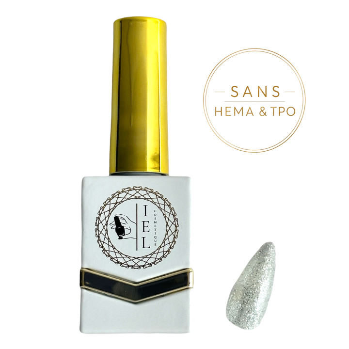 Glitter White Silver – Vernis Semi-Permanent Blanc Pailleté Argenté 10 ml | Sans HEMA & TPO | IEL Cosmetique