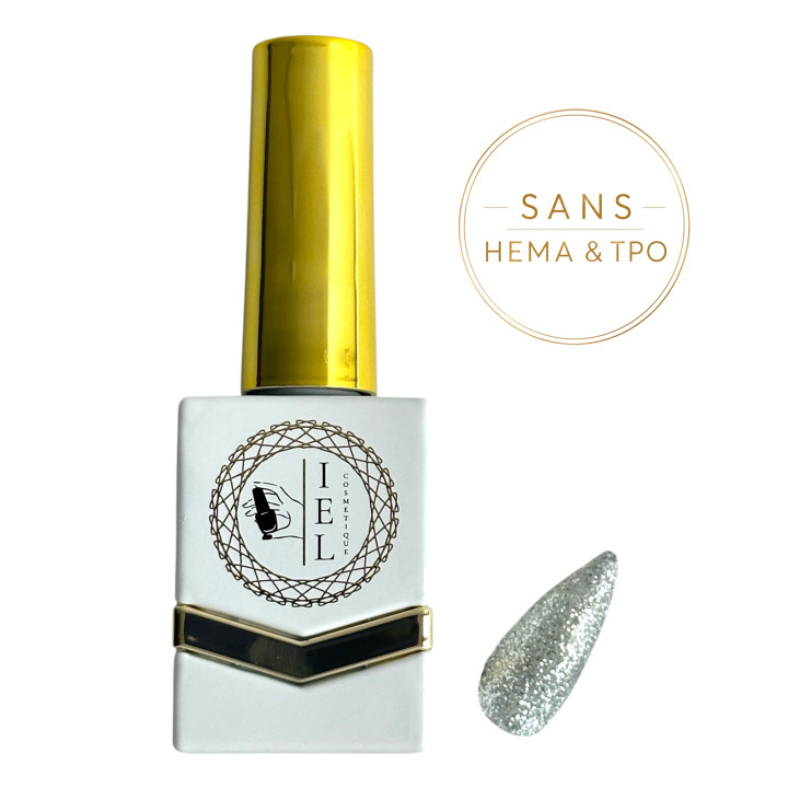 Glitter Silver – Vernis Semi-Permanent Argent Pailleté à Effet Scintillant 10 ml | Sans HEMA & TPO | IEL Cosmetique